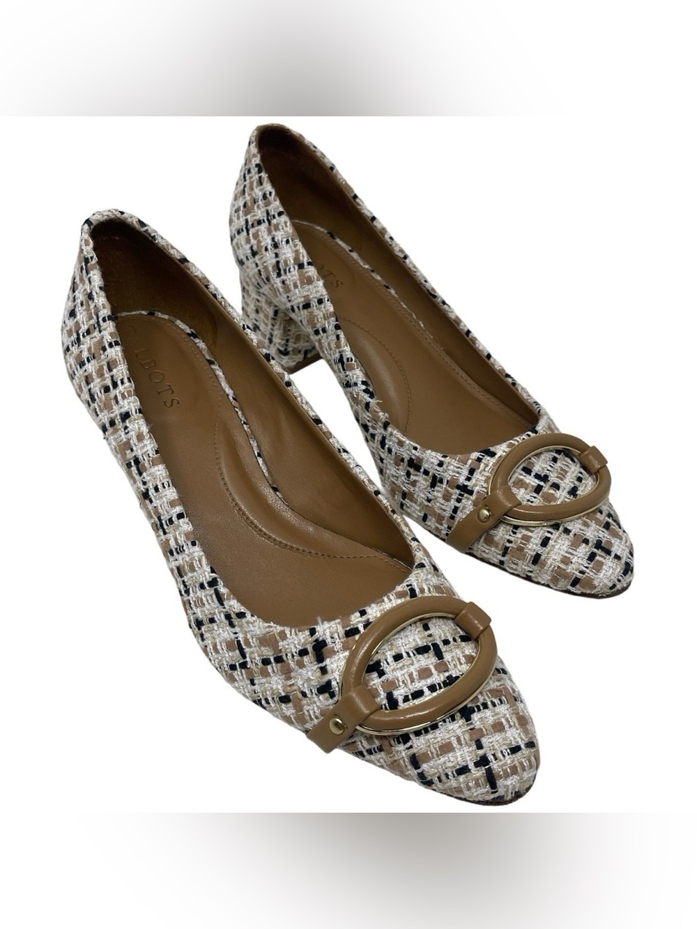 Talbots “Kayla” Buckle Block Tweed Embellished Heels Women’s Size 7M